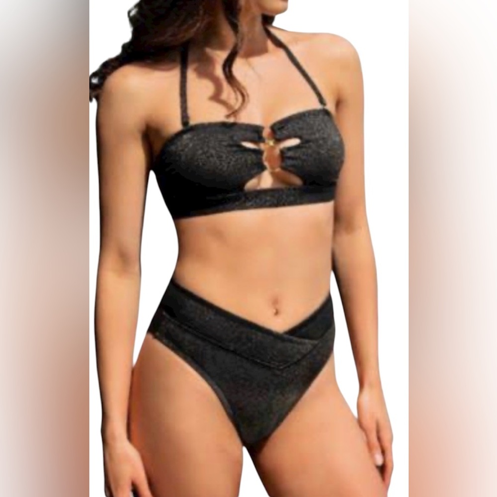 CUPSHE - Sparkling Lurex O-Ring Bandeau Bikini - Size Large - NWT